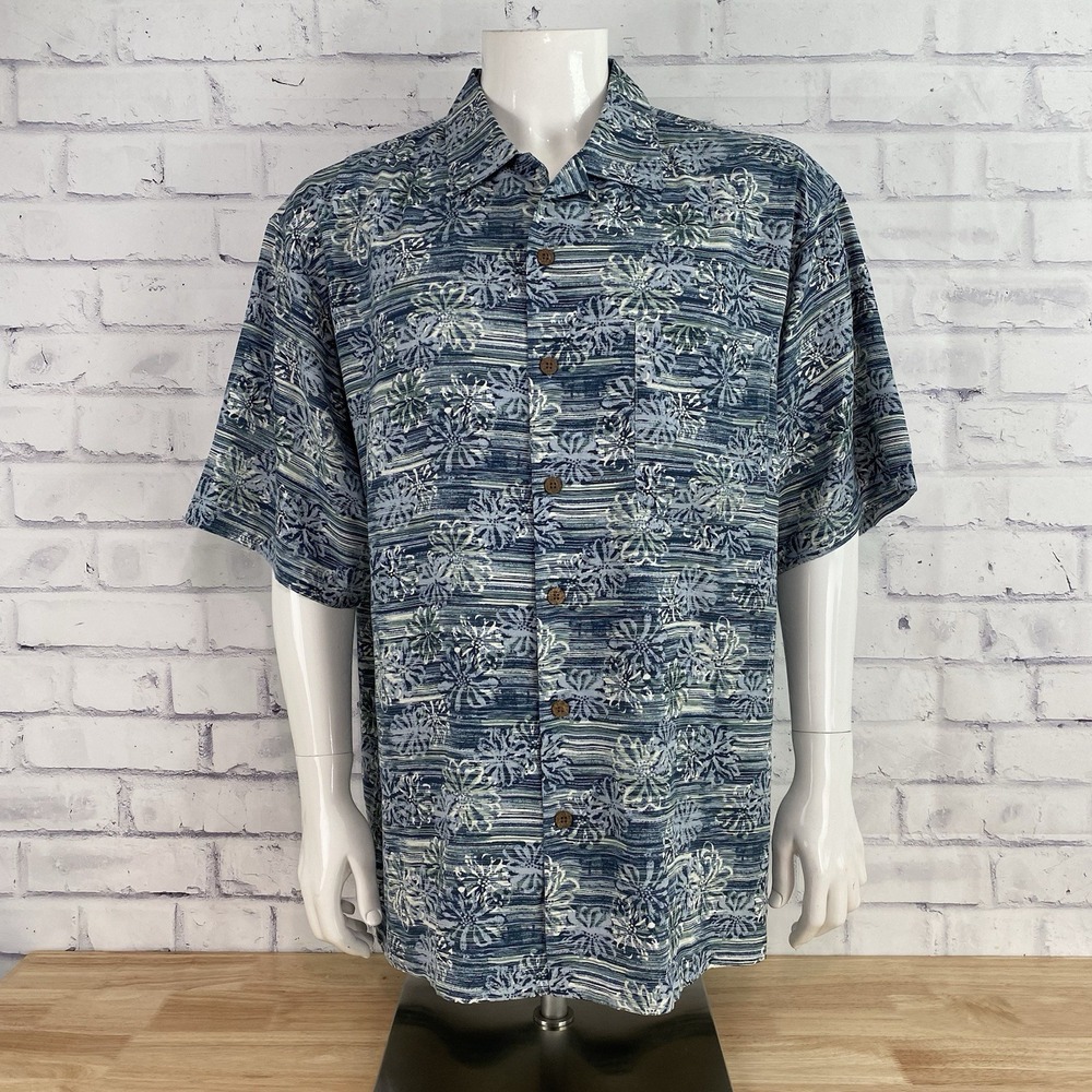 Tommy Bahama Shirt Men's Large 100% Silk Button Up Camp Shirt Hawaiian Floral